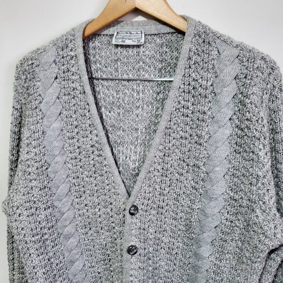 SEARS Vintage 80s Cable Knit Chunky Grandpa Cardigan Button Front Men’s Medium - Picture 2 of 10
